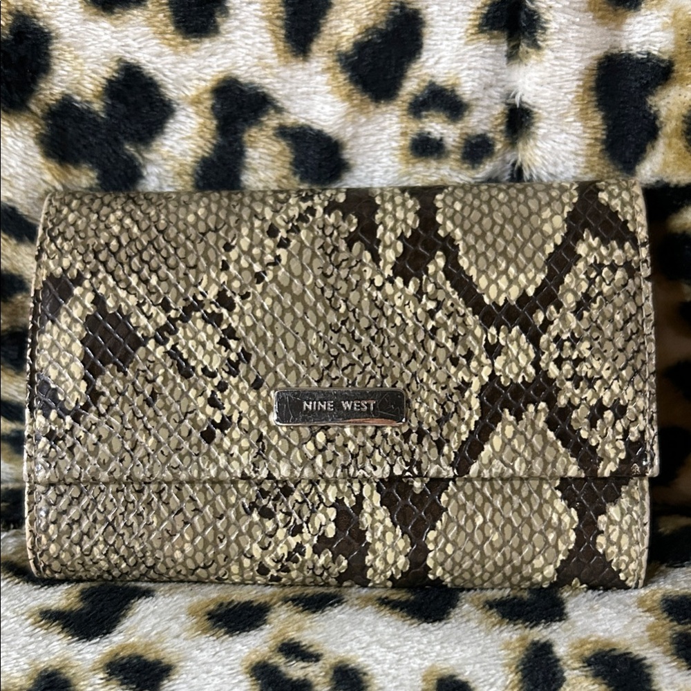 Nine West Small Grey, Cream and Dark Brown Snake Print Wallet